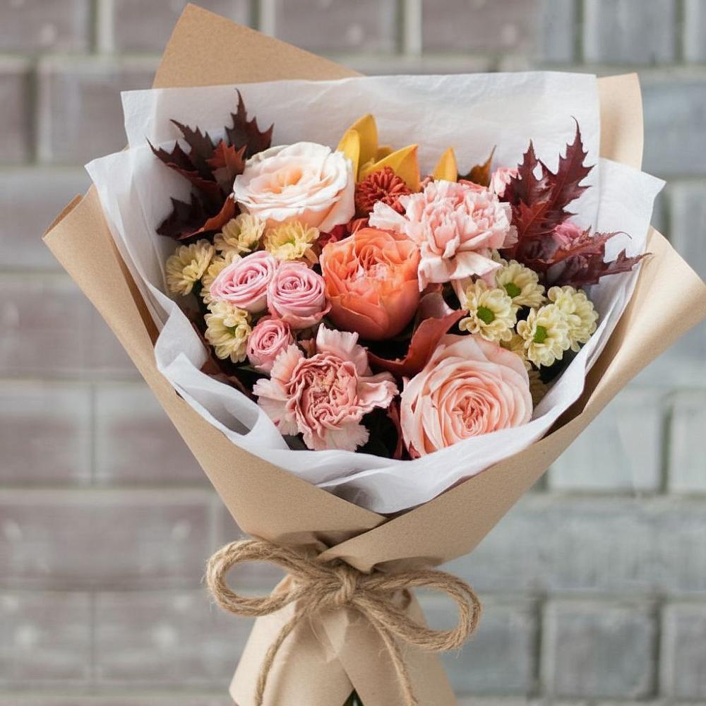 Букет цветов из: Гвоздики, Хризантемы и Розы в Гарболово