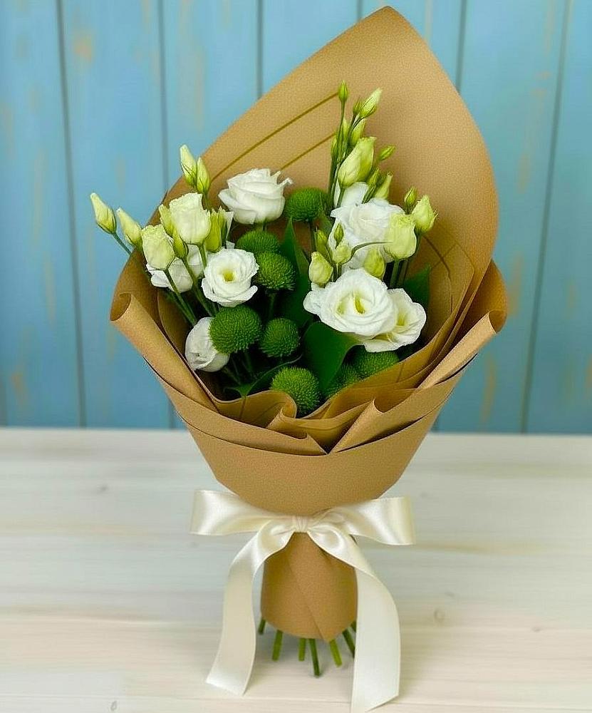 Букет цветов из: Хризантемы и Лизиантусы в Гарболово