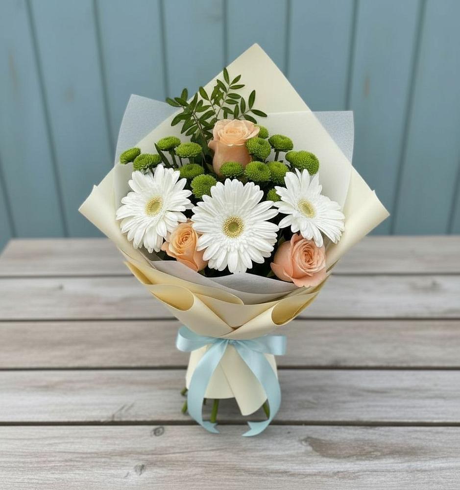 Букет цветов из: Герберы, Розы и Хризантемы в Гарболово
