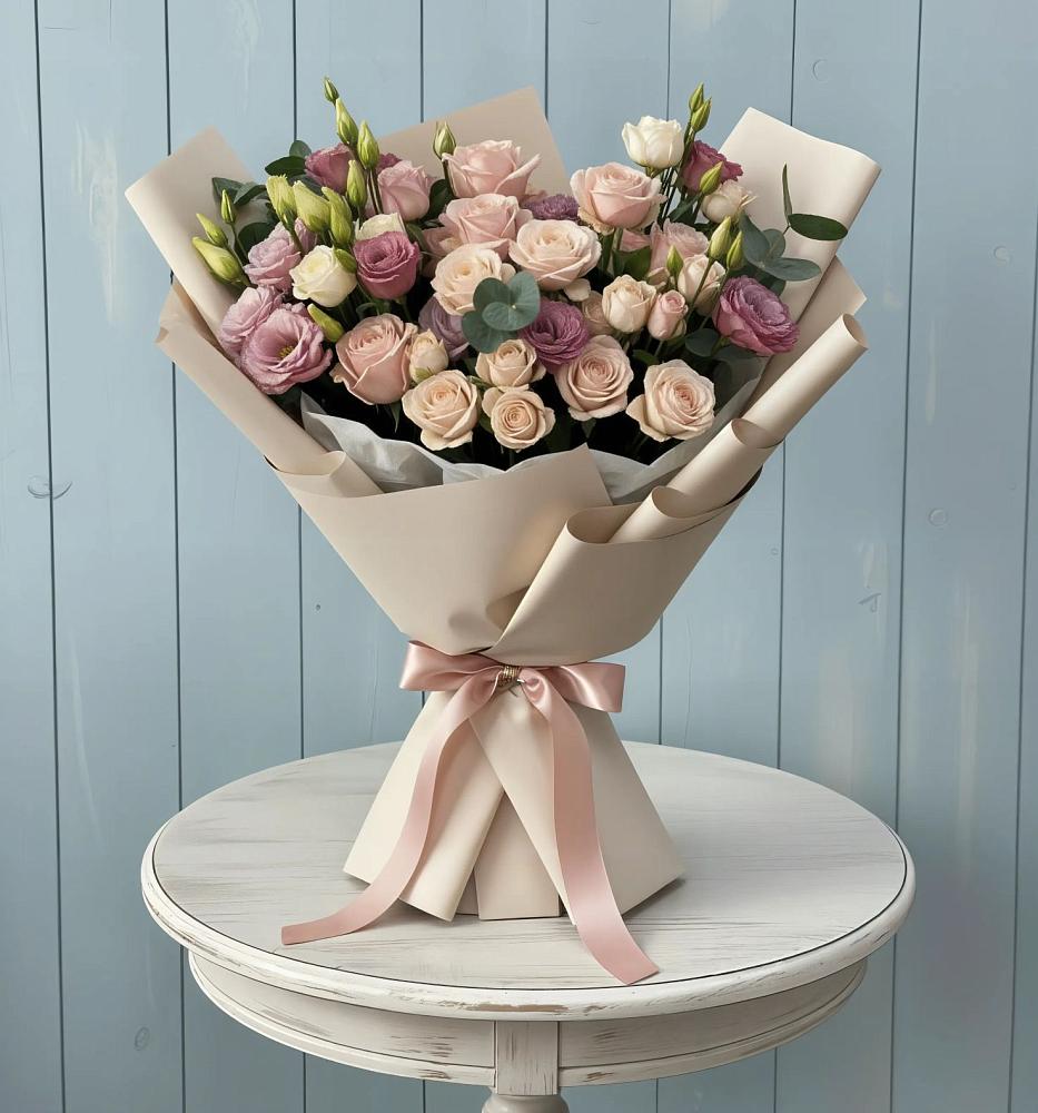 Букет цветов из: Розы и Лизиантусы в Гарболово