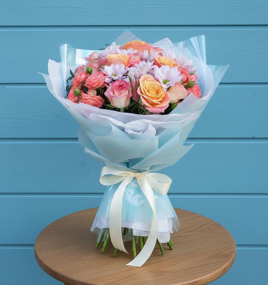 Букет цветов из: Хризантемы и Розы в Гарболово