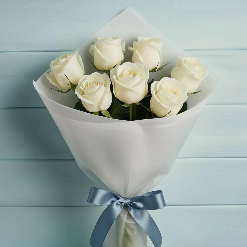 Букет 7 Белых роз Эдлесс Лав в Гарболово
